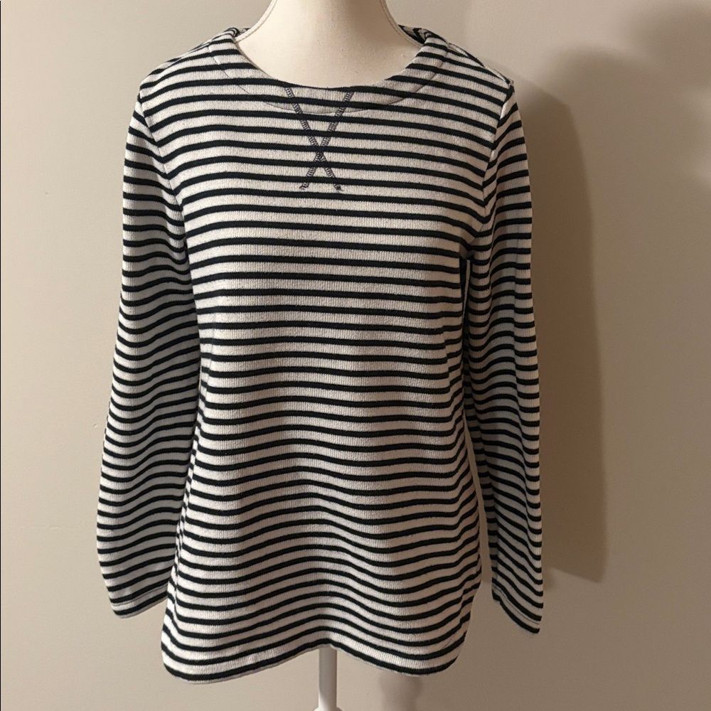 Izod Navy and White Striped Long Sleeve Sweater. Size Medium